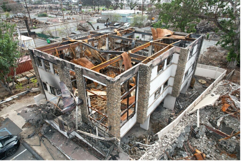 Commercial building impacted by the Lahania fires